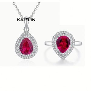Conjunto de Joyería de Plata con Rubíes, Anillo con Colgante de Corte Pera, Chapado en Rodio, Joyería Fina de Lujo para Compromiso de Mujer - Product Image 1