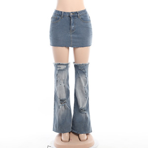 Ladies <strong>Jeans</strong> Blue Skirt <strong>Women</strong> 2 Piece Set Streetwear Denim Skirt <strong>Jeans</strong> <strong>Boot</strong> <strong>Cut</strong> <strong>Jeans</strong> <strong>for</strong> <strong>Women</strong> - Product Image 2