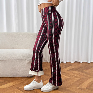 <span class=keywords><strong>Pantalon</strong></span> <span class=keywords><strong>évasé</strong></span> chaud imprimé en <span class=keywords><strong>velours</strong></span> côtelé polyester élasthanne rembourré taille haute coupe ample pour <span class=keywords><strong>femme</strong></span>, style européen, collection transfrontalière 2025 - Product Image 4