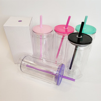 25/50 pièces, entrepôt américain, gobelet à double paroi en plastique de 16 oz avec couvercles en plastique, gobelet à neige en acrylique pré-percé de 16 oz