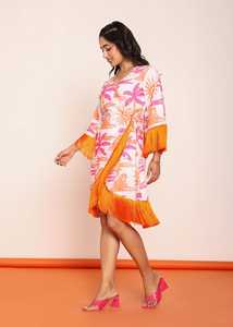 Robe imprimée mi-longue à enrouler avec dentelle, robe décontractée pour femme en tissu léger et flatteur - Product Image 3