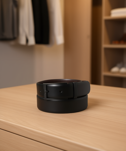 Ceinture en cuir véritable Perry Ellis Portfolio pour homme, noir mat, réversible, avec boucle rectangulaire, motif uni - Product Image 2