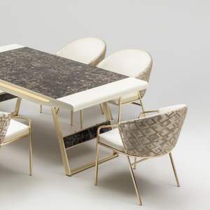 Chaise de salle à manger rembourrée Rosse moderne, structure en acier inoxydable, tissu crème, mobilier pour la maison et le bureau, Turquie - Product Image 2