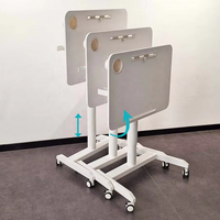 Bureau mobile réglable en hauteur pneumatiquement avec plateau rabattable et roulettes pour ordinateur portable, idéal pour le télétravail