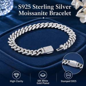 6mm White Gold 925 Sterling <b>Silver</b> VVS Moissanite Brilliant Cut Hip Hop Cuban Link Chain Bracelet Iced Jewelry <b>for</b> <b>Men</b> Women - Product Image 4