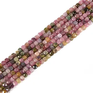 Hot Sale 4mm Multi-color Tourmaline Faceted Cube Gemstone Loose Beads for Jewelry Making