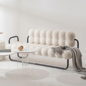 Divano <span class=keywords><strong>Moderno</strong></span> Minimalista <span class=keywords><strong>Bianco</strong></span> per <span class=keywords><strong>Soggiorno</strong></span>, Poltrona Singola Imbottita in Schiuma, Sedia in Tessuto Bouclé - Product Image 4
