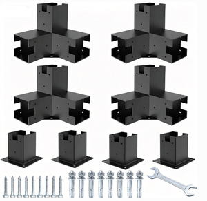 Kit de supports de pergola 4x4 pouces, supports d'angle à 90 degrés à 3 voies avec ancrage de base pour poteau, pour pergola de patio et gazebo - Product Image 1
