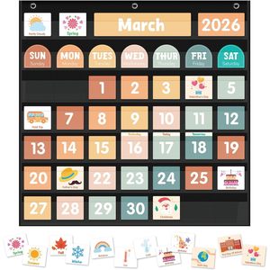 Calendario con tabla de bolsillo, vista mensual, tablero de gestión del tiempo para el aula, de plástico, con 115 tarjetas para cumpleaños y planificación diaria - Product Image 1