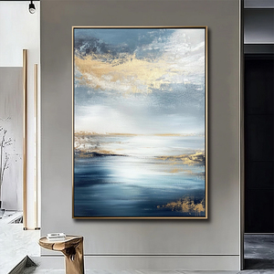 Décor d'entrée dessiné à la main feuille d'or bleu océan peintures à l'huile abstraites modernes paysage <span class=keywords><strong>naturel</strong></span> Art mural - Product Image 3