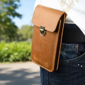 Cowhide Leather Phone Wallet Waist Bag Men's Belt Bank Holder Modern Groom Man Father's Welcome Gift EDC Tools Bag - Product Image 1
