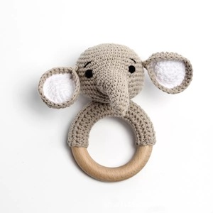 Sonajero de Ganchillo de Algodón con Forma de Elefante, Juguete Hecho a Mano, Anillo de Dentición para Bebé, <span class=keywords><strong>Amigurumi</strong></span> - Product Image 1
