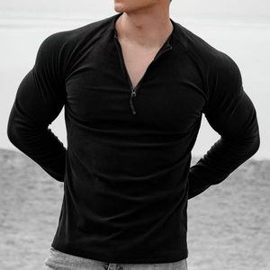 Nuova Maglietta a Maniche Lunghe da <span class=keywords><strong>Uomo</strong></span> con Mezza Zip per Fitness, Asciugatura Rapida, Traspirante, Alta Elasticità, per Basket, Corsa e Allenamento - Product Image 2