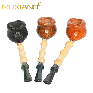 Muxiang Handmade Tobacco Pipe Briarwood Bamboo Stem Straight Type Smoking Accessory - Product Image 1