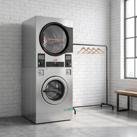 Lave-linge et sèche-linge superposés à monnayeur avec paiement par carte et option de chauffage électrique ou au gaz