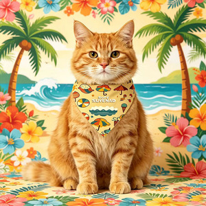 Hawaiian Style Cat Printed Triangular Bib Summer Pet Scarf <b>Small</b> To Medium Cats - Product Image 3