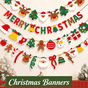 Guirlande de Noël en feutre multi-styles pour la vente en gros : Père Noël, Bonhomme de pain d'épices, Renne – Décoration murale pour Noël - Product Image 1