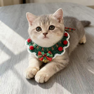 طقم طوق وشال محبوك قابل للتعديل للقطط والكلاب من الصوف - للاستخدام في الشتاء والمناسبات الاحتفالية ولجميع الفصول - Product Image 2