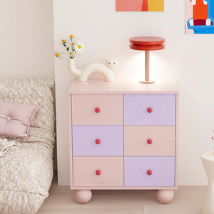 Armoire de style crème française avec <span class=keywords><strong>tiroirs</strong></span> à blocs de couleur et pieds cannelés pour le rangement latéral de la chambre ou l'entrée - Product Image 3