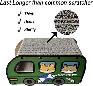 Maison à gratter pour chat en carton, forme de bus, verte, longue <span class=keywords><strong>griffoir</strong></span>éeuse 9x11.8x22 pouces, <span class=keywords><strong>cube</strong></span> amusant, tunnel et cachette - Product Image 6