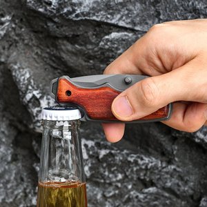 Cuchillo de frutas portátil para exteriores con llavero, para camping y entrega rápida, mango de madera maciza, pelador multifuncional. - Product Image 2