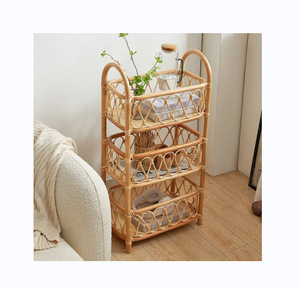 Handmade Rattan Three-Layer Item Storage Rack Natural Color Cd Item Storage Rack