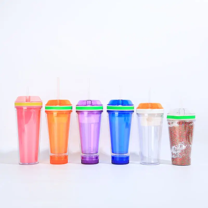 Custom Logo 500ml Clear Strawplastic Cup With Lid And Straw Portable Kid Water Bottle