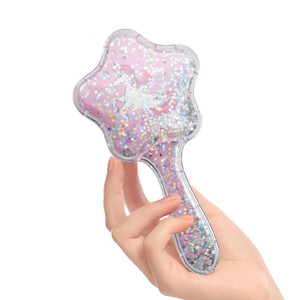 Brosse à cheveux BELLEWORLD en forme d'étoile dessin animé mignon <span class=keywords><strong>licorne</strong></span> design paillettes peignes et brosses à cheveux en plastique pour filles cadeau - Product Image 3