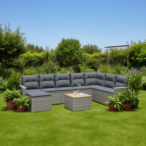 Ensemble de canapés de jardin en rotin gris 6 places, mobilier d'extérieur résistant aux intempéries, design contemporain - Product Image 2