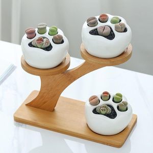 Estante de escritorio de bambú, mini soporte para plantas para oficina, sala de estar, decoración de plantas suculentas, marco de madera - Product Image 2
