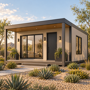 Maison moderne en panneaux sandwich avec murs en verre et terrasse en bois pour usage de villa - Product Image 2
