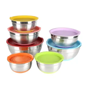 Wholesale Creative Salad Bowl Non Slip Bottom Large Capacity Stainless Steel Mixing Bowl Set With Colorful Airtight Lid