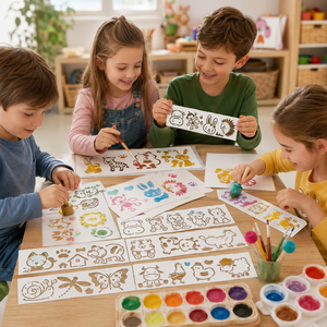 8 pochoirs d'animaux mignons pour la peinture, modèles <span class=keywords><strong>de</strong></span> dessin réutilisables pour le bois, les murs, les tissus, les loisirs créatifs pour enfants, la décoration intérieure - Product Image 6