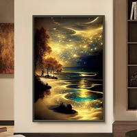 Usine personnalisée Luxe Lune Nuit Fantasy Coloré Plage Paysage Toile Encadrée Salon Décoration 5D Diamant Peintures Murales