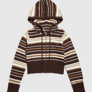 Kunden spezifische <span class=keywords><strong>Fuzzy</strong></span> Cropped Stripes Cardigan Damen Kapuzen strick pullover Gestreifter Strick pullover mit Reiß verschluss - Product Image 5