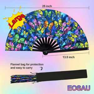 Abanico Plegable Grande con Diseño de Mariposa Reactivo a los Rayos UV, Abanico de Kung Fu con Bolsa de Almacenamiento para Fiestas y Festivales - Product Image 2