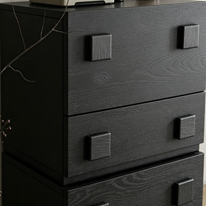 Minimalist Black Oak Wood <b>Drawer</b> Chest, Stackable <b>Storage</b> Cabinet with Square Handles for Bedroom Living Room - Product Image 5