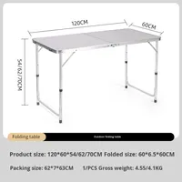 Table de camping pliable réglable en hauteur 120x60cm, style valise, en MDF et aluminium, pour pique-nique et barbecue en extérieur