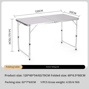 Tavolo da Campeggio Pieghevole Portatile 120x60cm, Altezza Regolabile, in MDF e Alluminio, Stile Valigia, per Picnic e Barbecue all'Aperto - Product Image 2
