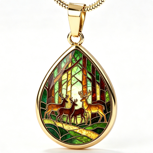 Colgante en Forma de Lágrima de Aleación de Zinc Chapado en Oro con Diseño de Ciervo y Bosque en Vidrio Emplomado, Joyería con Temática Animal - Product Image 6
