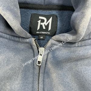 MH1127 غسيل حمضي كلاسيكي بهودي سويت شيرت الكنغر جيب كبير الحجم ملابس الشارع عارضة مقنعين أعلى شعار مخصص - Product Image 3