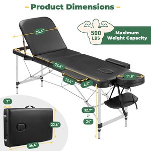 Camilla de Masaje Plegable Triple Ligera de Aluminio con Tela de PVC Negra Yongteng, Ideal para Spa, Salón de Belleza, Cuidado Corporal y Pestañas - Product Image 2