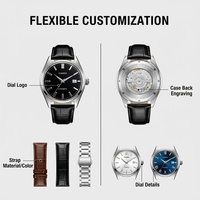 Montre automatique classique pour homme avec boîtier en acier inoxydable et verre saphir, personnalisable avec logo