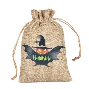 Wholesale Customizable Halloween Pumpkin <b>Lights</b> Gift Jute Bag with <b>Rope</b> Handle for Party Candy Storage - Product Image 5