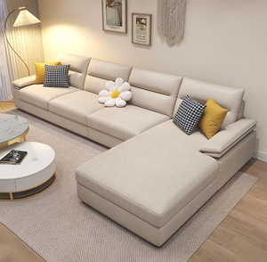 Sofá en Forma de L de Diseño Simple y Económico, Color Blanco Crema, Tela Tecnológica, Sofá de Salón con Área de Descanso, Sofá Esquinero en Forma de L Suave al por Mayor - Product Image 1