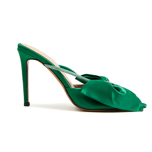 <strong>Slipper</strong> Slip-on Shoes Pointed Peep Toe Bow and <strong>Diamante</strong> Chain Upper High Heel for Fashion Trend Women <strong>Slipper</strong> - Product Image 1