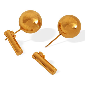 Stud Earrings Ball Shape Gold Plated 18k <b>Titanium</b> Steel Geometric Design Fashion Jewelry - Product Image 5