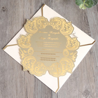 Cartes d'invitation de mariage en acrylique découpé au laser avec miroir doré imprimé personnalisé avec enveloppe en papier avec texte gravé Style musical