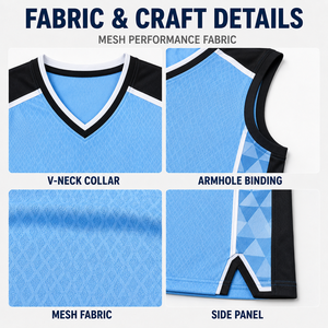 Custom gemaakte jeugdbasketbaluniform, V-hals jacquard mesh sleeveless jersey shorts set voor junioren basketbalcompetities - Product Image 4
