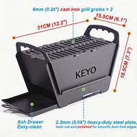 Barbecue Hibachi portable et pliable - Barbecue au charbon de bois robuste et durable avec grille de cuisson en fonte pour le camping en plein air